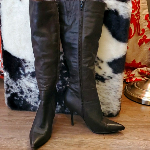 Aldo Dark Brown Stilleto Knee High Full Zip Boots - Picture 1 of 6